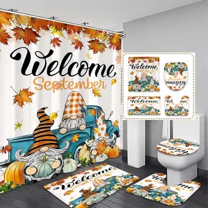 Thanksgiving Christmas Shower Curtain Set, Pumpkin Design, Includes Hooks, Perfect Housewarming Gift, Bathroom Decor, 3-Piece Set