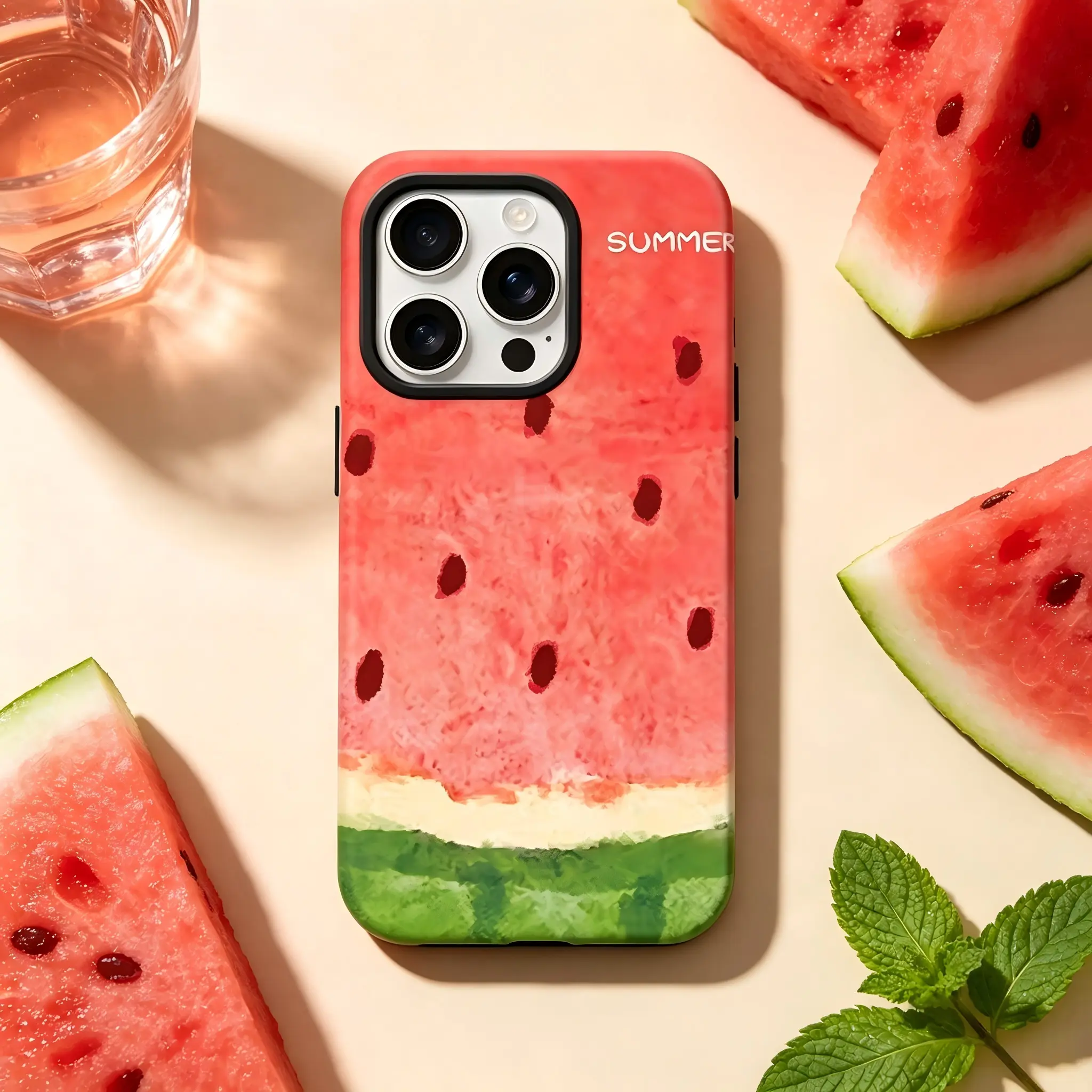 Cute Watermelon Smartphone Casing for iPhone 17,16,15,14,13,12,11 Pro Max Plus - Summer Fruit Design, Slim Soft TPU Protective Cover for Handheld Cellphone Devices