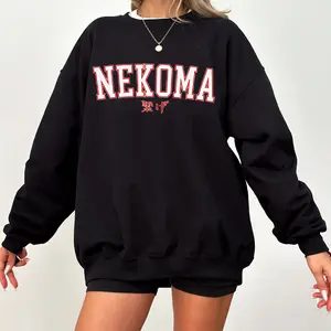 Nekoma Sweatshirt Anime Hoodie College School Varsity Sweatshirt Slogan Hooded Red Black Connect slogan Cat kenmas cosplay cat neko