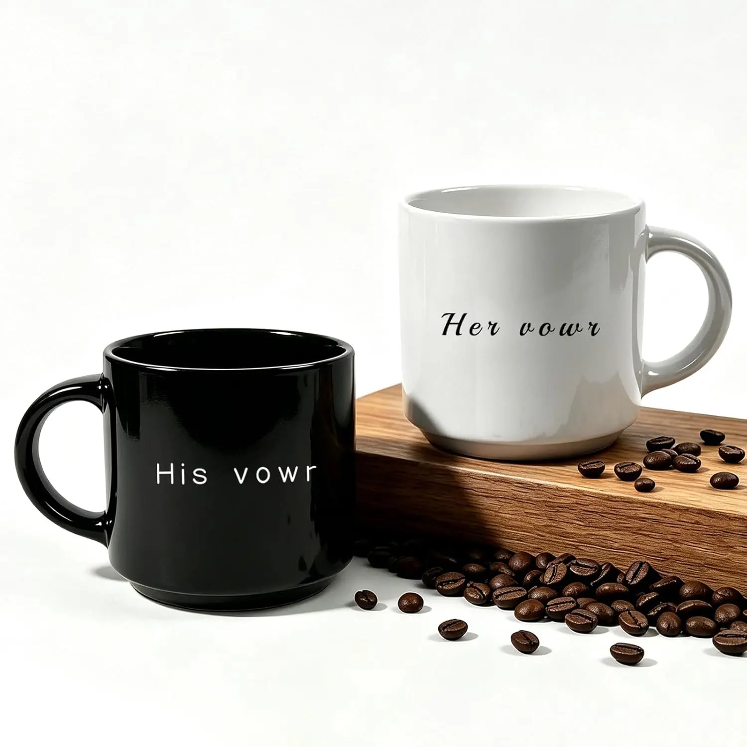 His and Hers Ceramic Couple Mugs Set - 12oz Matching Coffee Cups for Lovers, Engaged, newlyweds - Romantic  for Anniversary, Valentine's Day, Wedding Present - black & white