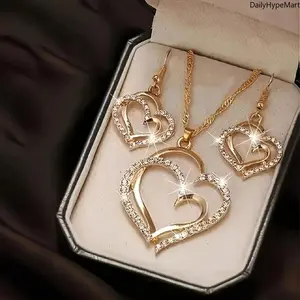 3-Piece Interlocking Heart Birthstone Necklace Set, Couples Matching Fashion Accessory, Ideal Anniversary Gift