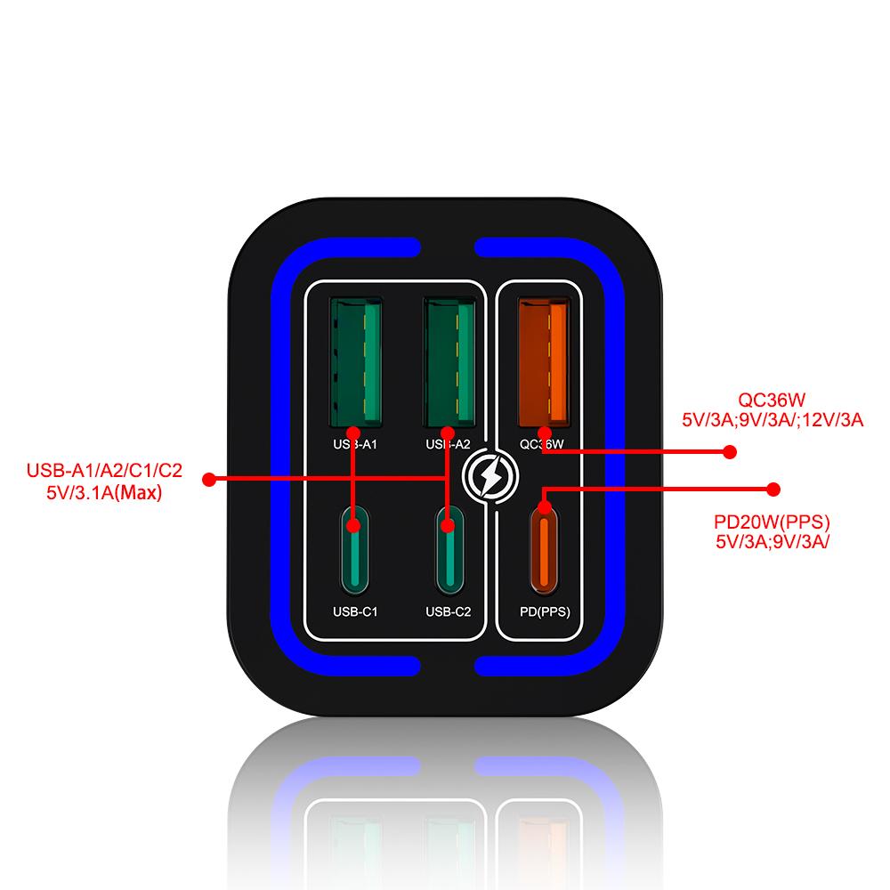 KAXOE 2pcs 50W 3 Type-C + 3 USB 6 Ports Mobile Phone Fast Charging Adapter USB Type C QC 3.0 Qiuck Charge Adapter Travel Charger Wall Charger for iPhone 17 Pro Max 16 15 14 13 12 for Samsung