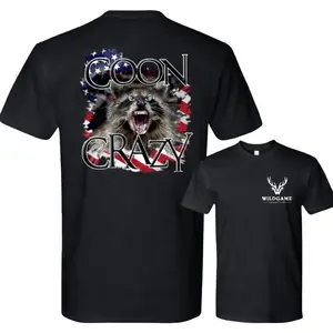 Coon Crazy Raccoon Hunting T-Shirt, Angry Raccoon Graphic Tee, Patriotic Wildlife Hunter Shirt, Funny Outdoor Hunting Apparel, Gift for Raccoon Lovers