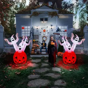 5.9 FT Halloween Inflatable Pumpkin Ghost Outdoor Decorations, Scary Blow up Yard Decor with Built-in LED Lights for Holiday Party Yard Lawn Garden Decor Indoor Outdoor(High end and high-quality) Spooky Plastic Set Standing Water Proof Ornaments