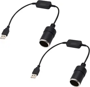 USB to Cigarette Lighter Adapter, USB A Male to 12V Cigarette Lighter Socket Converter Cable, 1 FT Car Charger Adapter Plug for Dash Cam, GPS, Car Led Light Strips, Power Bank (A, 2PCS)