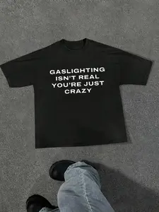 Men's Gaslighting Isn't Real You're Just Crazy T-shirt, Regular Fit Casual Comfy Short Sleeve Round Neck T-shirt for Daily Wear, Men's Top for All Seasons, Menswear, Tropical