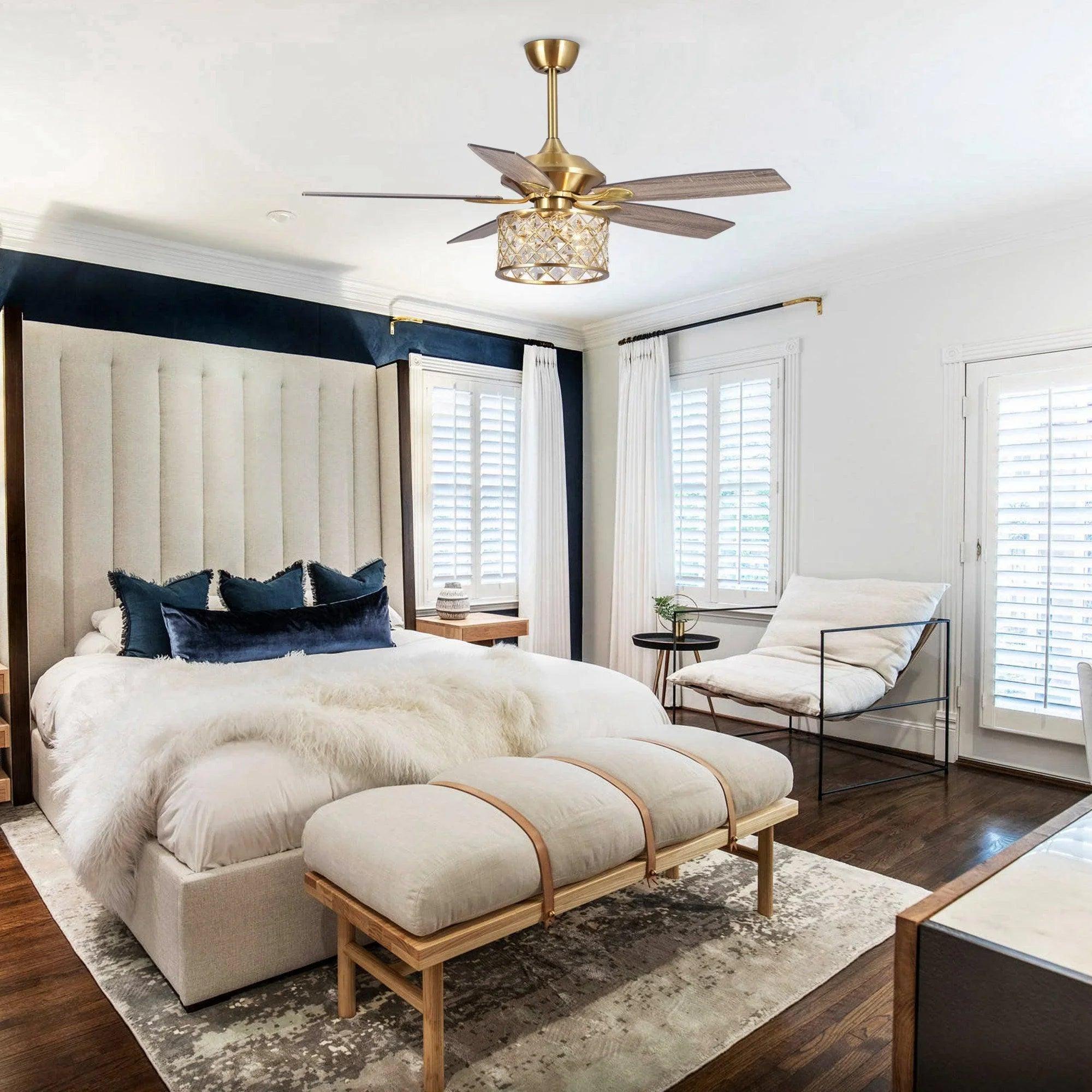 Luxurious 52-Inch Gold Ceiling Fan with Dimmable LED Light & Remote Control | Modern Elegant Home Decor