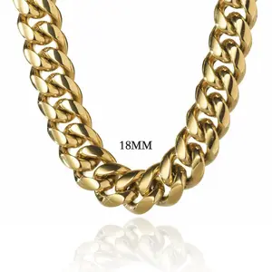 18MM 8.5-26inch Solid 14K Gold Plated Hip Hop Men's Heavy Miami Cuban Link Chain Bracelet Necklaces