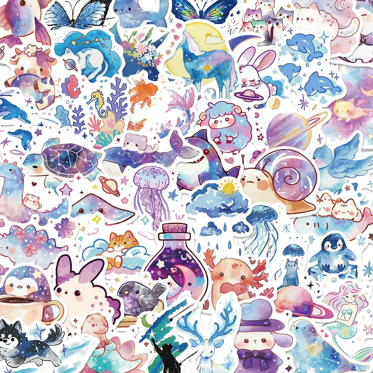 53 Pcs Starry Sky Creative Bioluminescent Stickers Decorations, iPad Luggage Notebook DIY Waterproof Decals, Flat Sticker Type