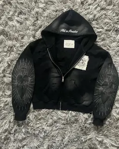 Men's Hoodies Harajuku Gothic Zipper Hoodie Y2k Letter Embroidered Spliced Sweater High Street Punk Clothing Loose