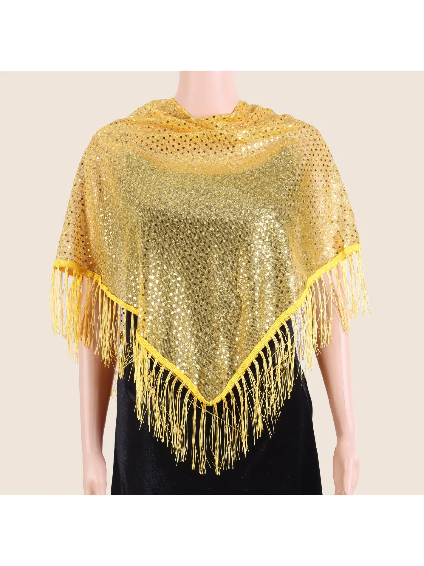 Sequin tassel shawl for evening dress, party mesh triangle scarf, women's high-end banquet thin shawl
