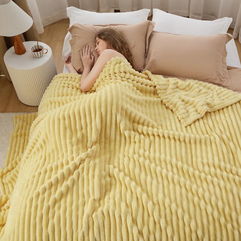 Bedsure Luxury Chunky Corduroy Fleece Sleep  Blanket- Ultra Soft, Warm, Cozy Extra Soft  Baby Blanket for Sofa, Bed, Nursery Ideal Seasonal Gift Solid Yellow Color,Autumn Lightweight Comforter