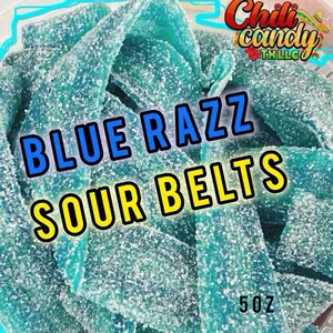 5oz Sour Blue Razz Power Belts Blue Raspberry Flavor Chewy Sour Candy with Unique Texture Perfect for Snacks and Parties Sweet 1 Pack Chili Candy Tx