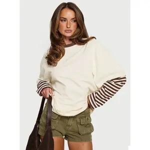 Ryann Long Sleeve Layered Top Cream / Brown Stripe