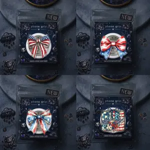 USA Flag Bow Magnetic Phone Holder – Independence Day Patriotic Phone Grip, Cute Red White Blue PopSocket
