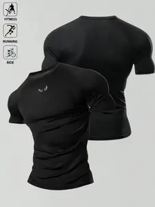 Men's Minimalist Wing Logo Compression Gym T-Shirt, Muscle Fit Quick-Dry Moisture-Wicking Athletic Tee, 4-Way Stretch Breathable Workout Top Perfect for Gym, Running, Cycling & Urban Street Style