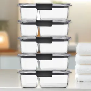 Rubbermaid 5pk Brilliance Meal Prep Containers - 2-Compartment Containers, 2.85 Cup, for Meal Prep, Dishwasher Safe, BPA-Free