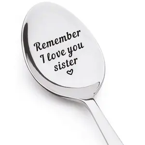 Remember I Love You Sister Spoon, 1 Count Engraved Stainless Steel Coffee Tea Dessert Spoon, Birthday Thanksgiving Gift for Sister, Personalized Present