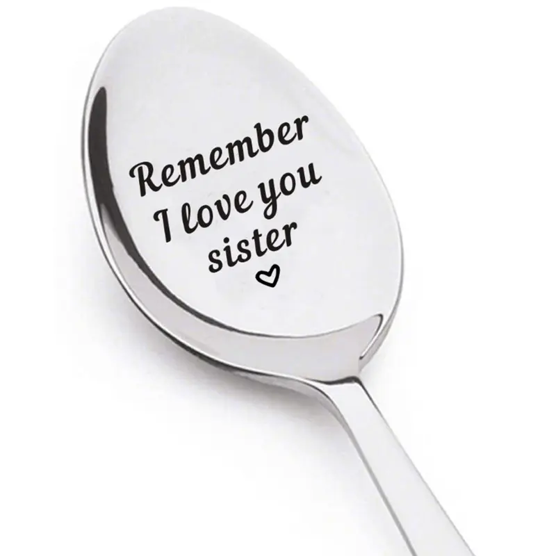 Remember I Love You Sister Spoon, 1 Count Engraved Stainless Steel Coffee Tea Dessert Spoon, Birthday Thanksgiving Gift for Sister, Personalized Present, Coffee Spoons