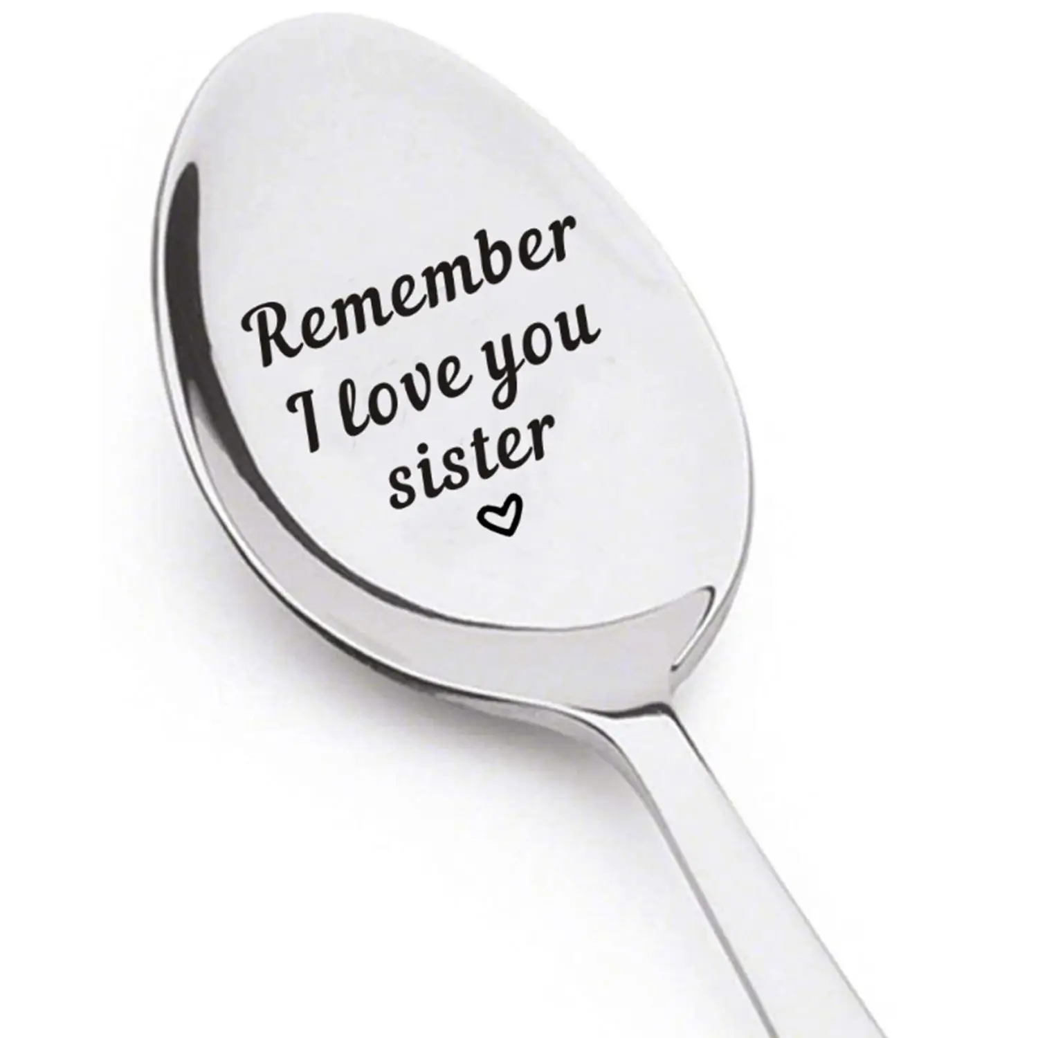 Remember I Love You Sister Spoon, 1 Count Engraved Stainless Steel Coffee Tea Dessert Spoon, Birthday Thanksgiving Gift for Sister