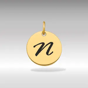 14K Gold Script Letter 'n' Circular Charm - Model YC1436N