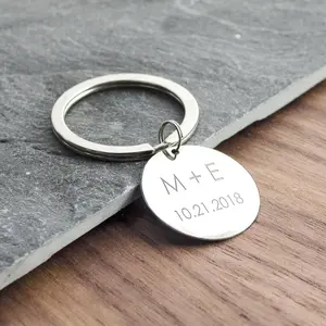 Personalized Monogram Round Circle Silver Keychain