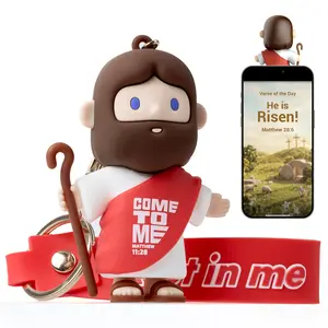 FaithTag Mini Silicone Jesus Figurine, Cute Keychain 3.2in NFC Interactive - Little Jesus Loves You Figures, Touch Phone Plays Daily Fresh Bible Stories, Bible Gifts for Kids, Women, Bag Charms for Bandbags, Give You Quiet Moments