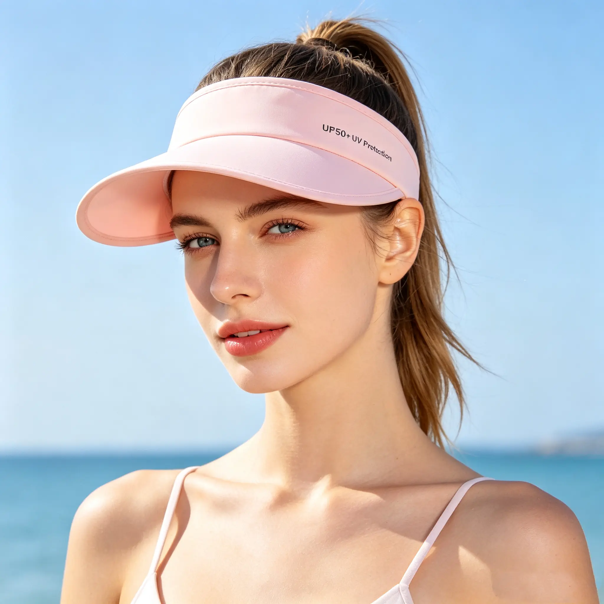 Women Foldable Ice Silk Sun Visor Hat, UPF50+ UV Protection Wide Brim Empty Top Cap, Adjustable Ponytail Sun Hat for Golf Tennis Outdoor Travel