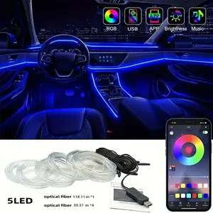 Interior Car LED Strip Lights APP Control, 5 in 1 RGB 16 Million Colors Ambient Lighting Kit with 276 inches Fiber Optic, Music Mode Inside Car Lighting Decorations