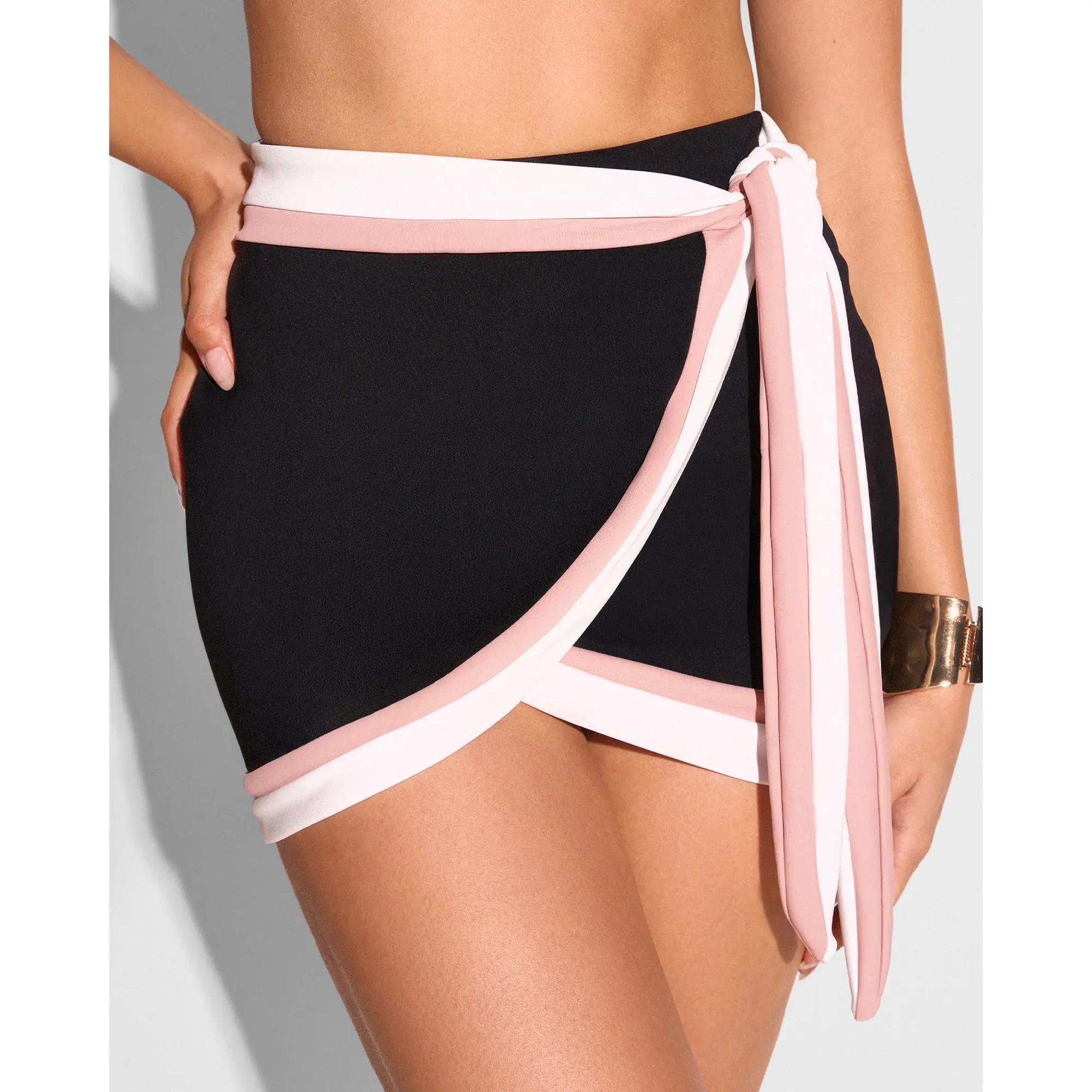 Women's Compression Sunproof Mini Swim Skirt - Short Waist Sit Style, Available in Black/Rose/White