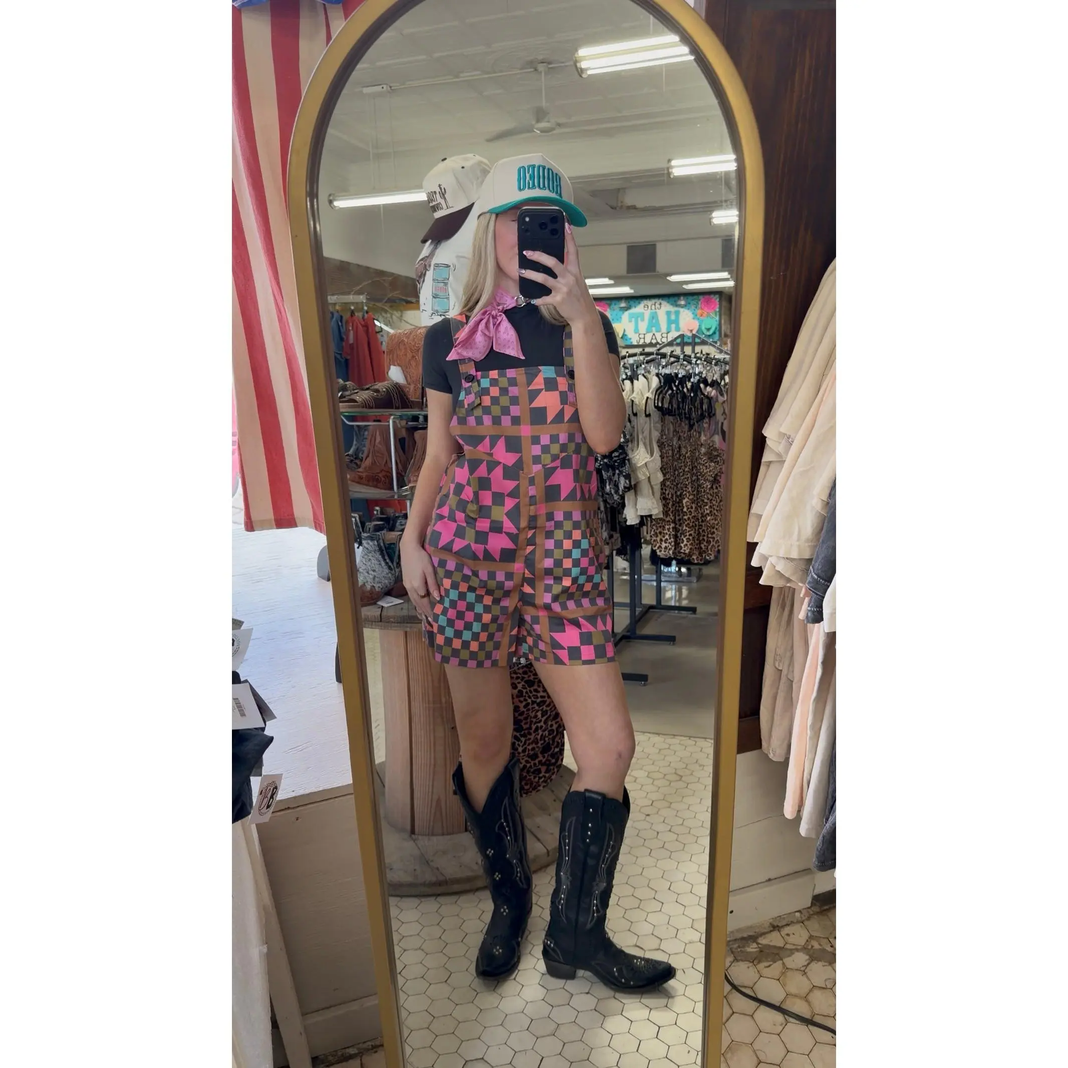Women's Retro Plaid Overalls with Ranchhouse Stitch, Casual Vintage-Inspired Design in Sturdy Fabric with Adjustable Straps, Checkered Print, Everyday Wear, Two-Strap Adjustable Overalls