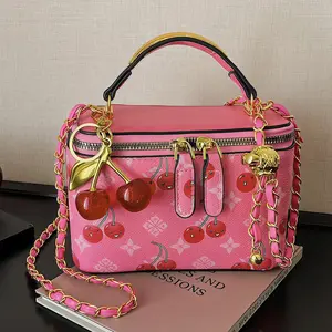 Trendy Cherry Print Handbag for Women, Fashion Shoulder Box Bag, Versatile Casual Purse, Stylish Daily Accessory for All Seasons，Mother's Day Gift