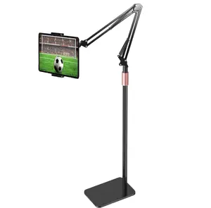 Tablet Floor Stand With Weight Base, Overhead Bed Phone Mount Height Adjustable Arm Stretchable Stand Holder, Compatible With For 4.5''-10.2'' Tablet