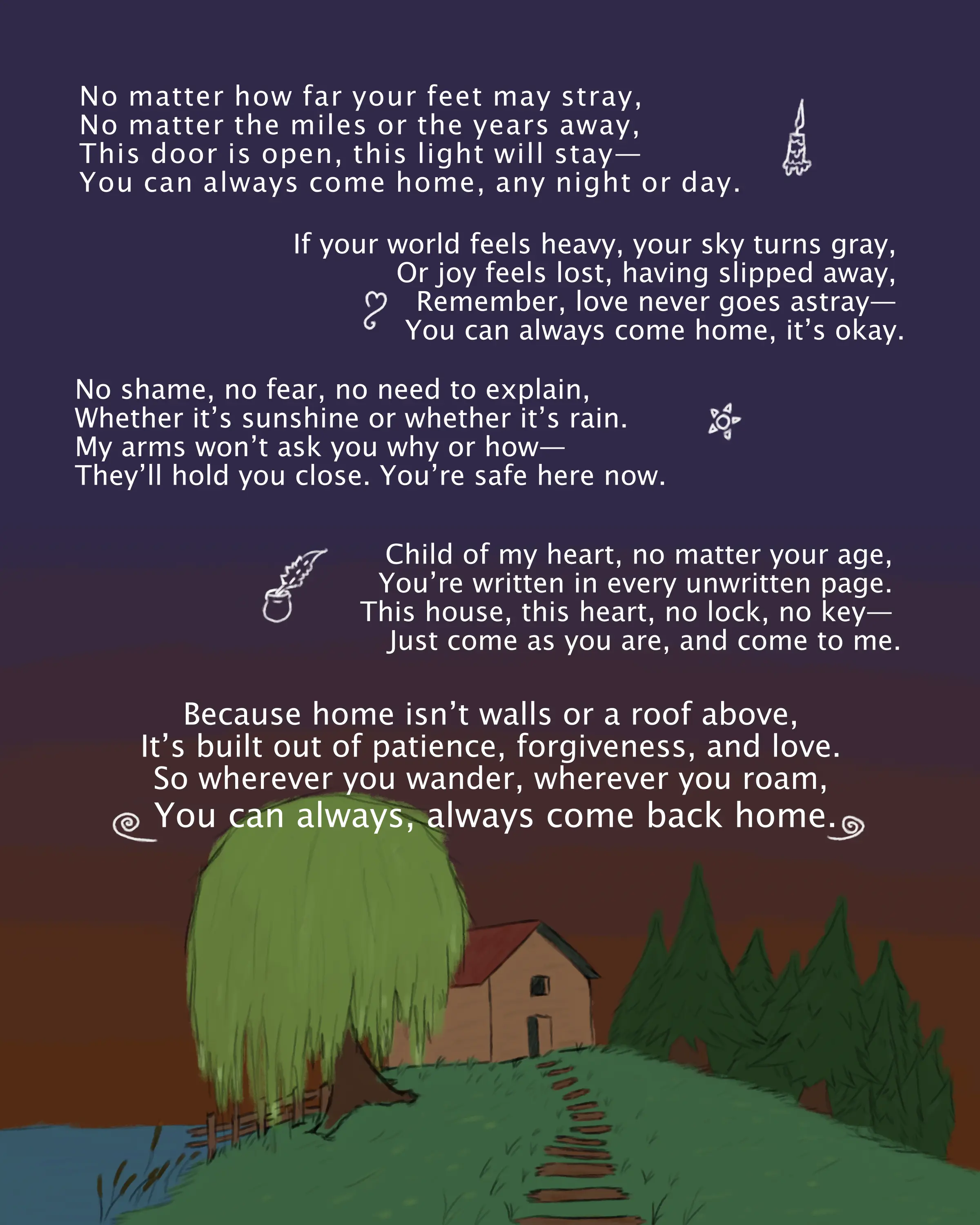 "Always Home" canvas print and wallet size print  Decoration Artistic poem