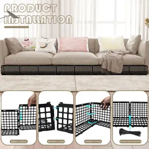 12 PCS Under Couch Blocker for Bed, Adjustable Furniture Plastic Under Bed Blocker with 30 Ties, Black Couch Barriers for Dogs Pets Cats