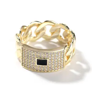 Cubic Zirconia Sparkling Diamond Ring Hip Hop 14K Gold Plated