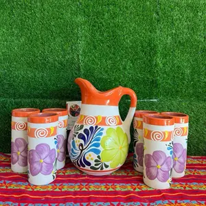 Decorated Clay Pitcher Naranja  Set.