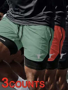 Men’s regular-fit gym shorts with a bull head print—breathable, quick-drying athletic shorts that are casual and comfortable for outdoor beach workouts and running