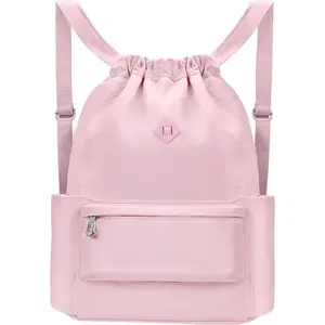 Drawstring Backpack with Wet Pocket Gym Backpack Water-Resistant Cinch String Bag Beach Swim for Women Men