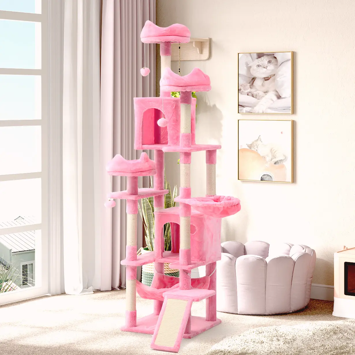 Yitahome Tall Multi-Level 54/75" Cat Tree Vertical Space, Soft Plush for Cozy Lounging, Sturdy Posts Support Climbs, Anti-Tip Base, Top Perches, Basket, Hammocks, Large Indoor Pet Activity Structure, Cozy Kitten Condo, Plush Fabric