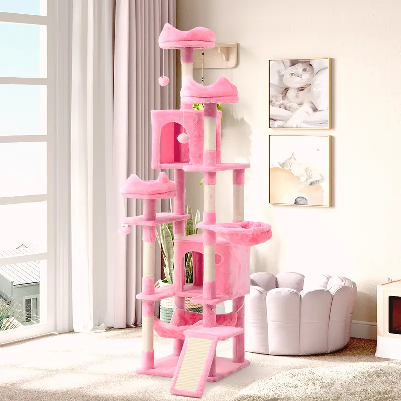Yitahome Classic Tall Multi-Level Cat Tree - 54/75in (190cm) Vertical Space, Soft Plush Fabric, Sturdy Scratching Posts, Anti-Tip Base, Top Perches, Basket, Hammocks, 3-Tier Indoor Cat Activity Center