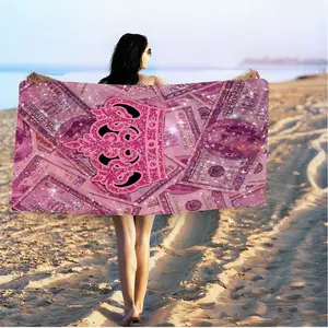 Pink Crown Money Beach Towel with Y2K Sweet-Cool Vibes, Diamond Crown and Neon Cash Design on Quick-Dry, Breathable, Quick Dry Absorbent Fabric, HD Digital Print for Bright Colors, Ideal for Beach, Pool, or Picnic, Adds Stylish Touch