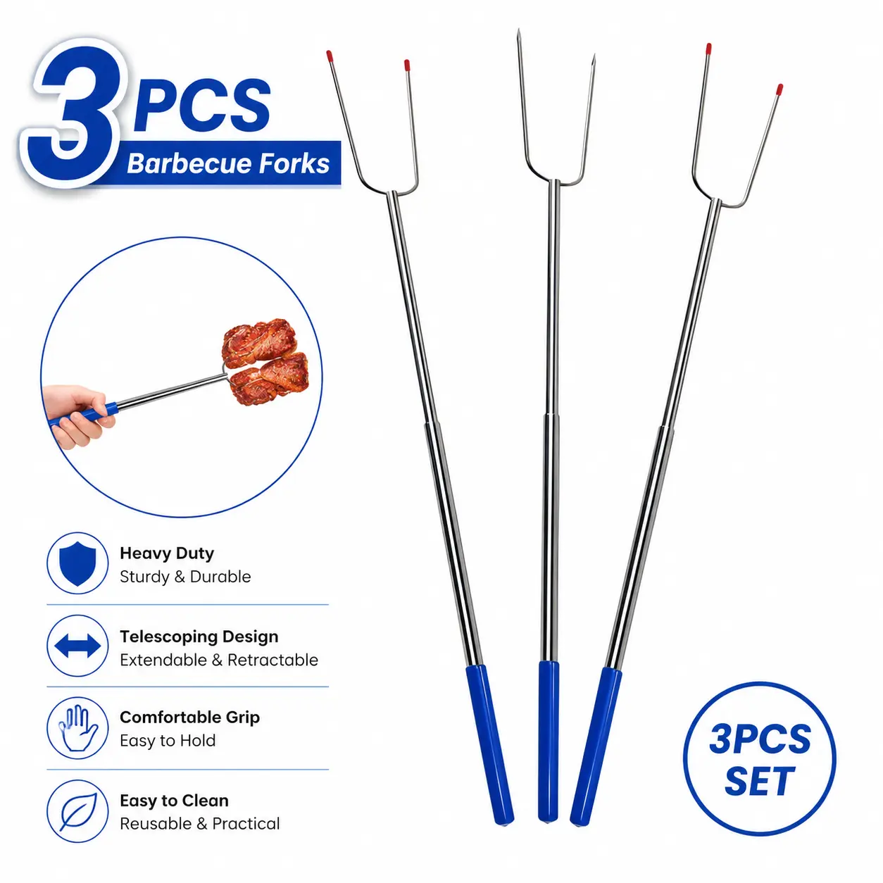 3-Pack 32" Stainless Steel Heavy Duty Marshmallow Roasting Sticks, Extra-Long BBQ Tools & Utensils for Backyard BBQ Party, Park Potlucks, Outdoor Camping Essentials,back to school,back to school haul