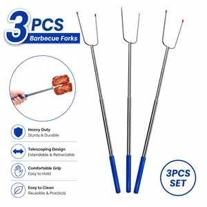 3-Pack 32" Stainless Steel Marshmallow Roasting Sticks, Extra-Long Campfire Skewers for Smores & Hot Dogs, Outdoor Camping Barbecue Forks, Kitchenware Cooking Essentials