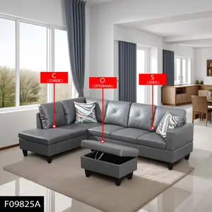 Dark Grey Faux Leather 3-Piece Sofa Set Modern Comfortable Living Room Couch Furniture for Home & Apartment