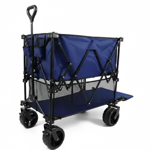 Double-Decker Heavy Duty Folding Wagon Cart with 440lbs Capacity & 320L Large Storage, Collapsible Utility Wagon with Adjustable Handle & Brakes, 600D Oxford Fabric Beach Camping Grocery Cart with 360° Swivel Wheels