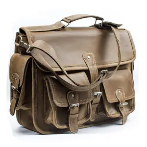 Ultra High Quality 4mm Leather Luxury Classic Messenger Bag in English Tan- Two Compartments For Laptop ipad Office Messenger Bag Messenger Bag