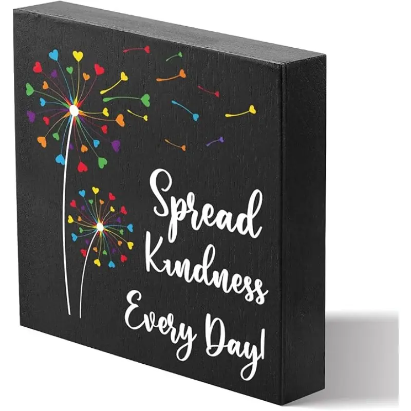 Spread Kindness Every Day Decorations For Home Office, Rustic Design Wood Box Signs Home Decor Rustic Counter Shelf Decoration Funny Boho Office Sign Motivational Plaque Desk Decor For Friend Women Men 5 X 5 Inches