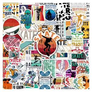 55pcs Skateboard Streetwear Stickers Pack, Self Adhesive Stickers, Waterproof Retro Skate Skater Silhouette & Board Decals for Laptop, Water Bottle, Journal & Scrapbook, Skateboard & Street Culture Lover Gift