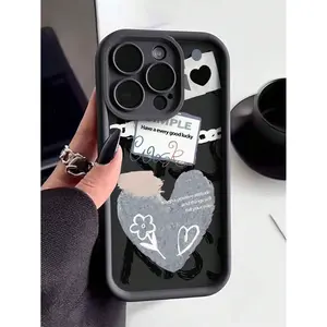 Creative Heart Slogan Black High Bamboo Anti-Fall Shockproof Case for iPhone 17 Pro Max 16 16e 15 14 Plus 13 12 Mini 11 Air X XS Pattern Soft TPU Rubber Camera Protection Rugged Mobile Phone Cover Valentine's Day  Gift 2D printing Cellphone Protective